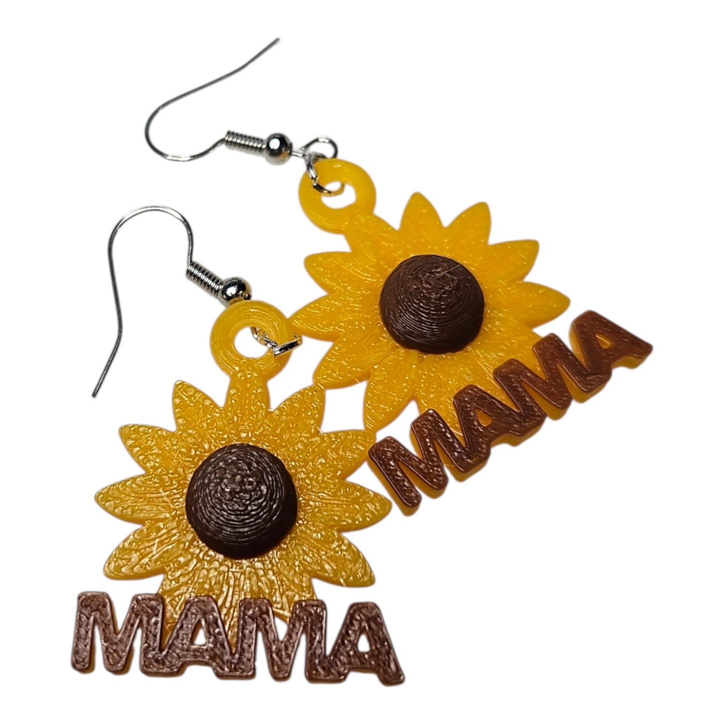 MAMA Sunflower Earrings - 3D Printed Statement Jewelry - Lightweight Yellow & Brown