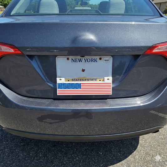 American Flag License Plate Mount, Red White Blue, Patriotic Car Accessory with Bolt Installation